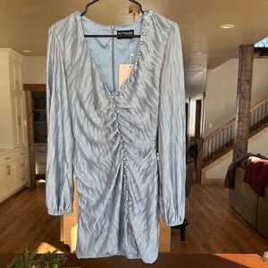 Kittenish Light Blue Textured Long Sleeve Dress